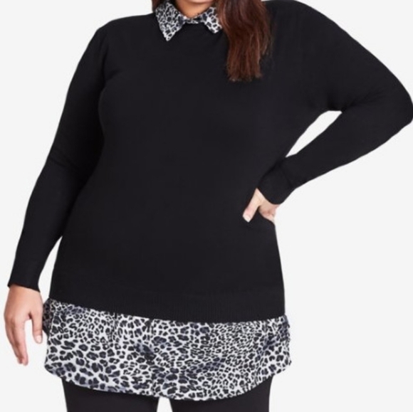 City Chic Leopard Trim Sweater - Picture 1 of 4